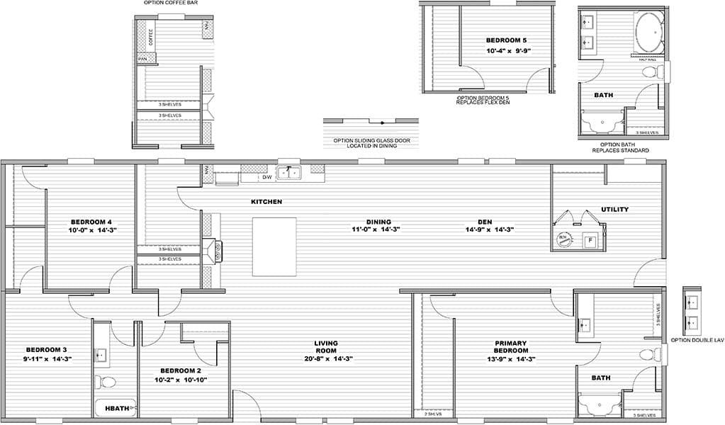 The THRIVE Floor Plan. This Manufactured Mobile Home features 4 bedrooms and 2 baths.
