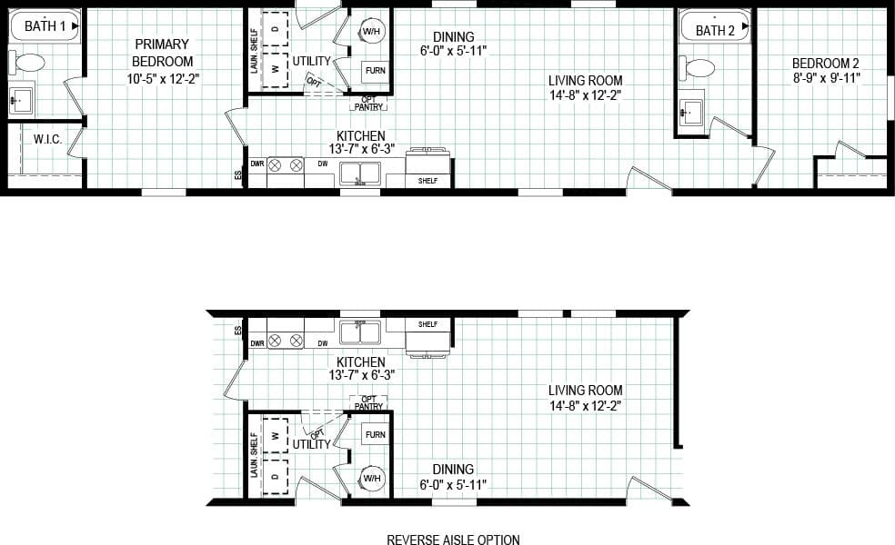 The 6014-CC02 CLEARPATH 60 Floor Plan. This Manufactured Mobile Home features 2 bedrooms and 2 baths.