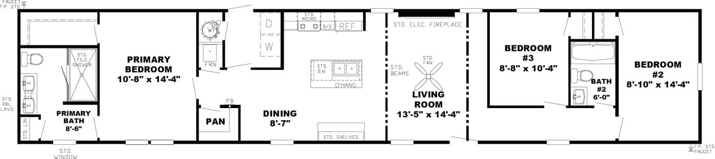 The SEAS THE DAY Floor Plan. This Manufactured Mobile Home features 3 bedrooms and 2 baths.