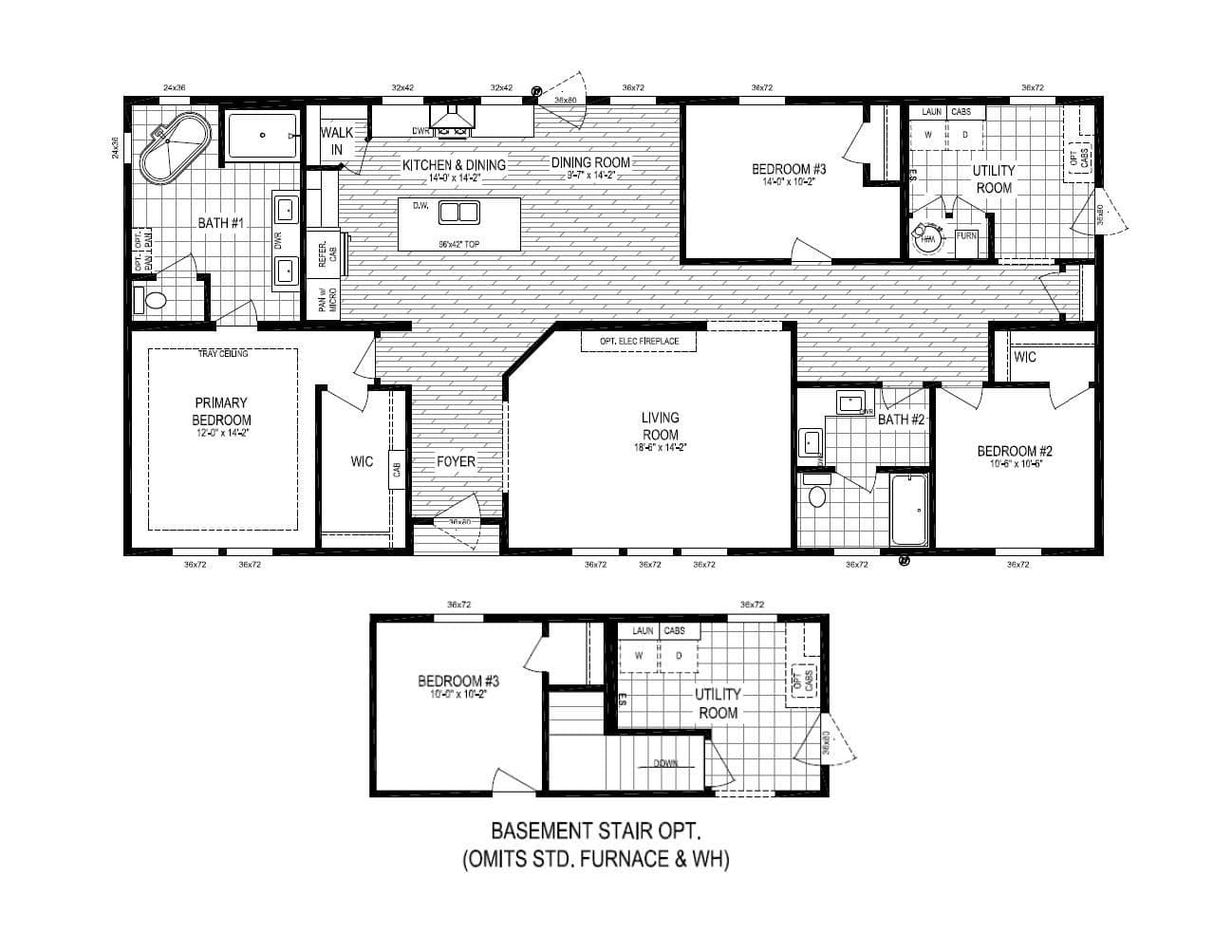 The PARADISE/6430-MS053 SECT Floor Plan. This Manufactured Mobile Home features 3 bedrooms and 2 baths.