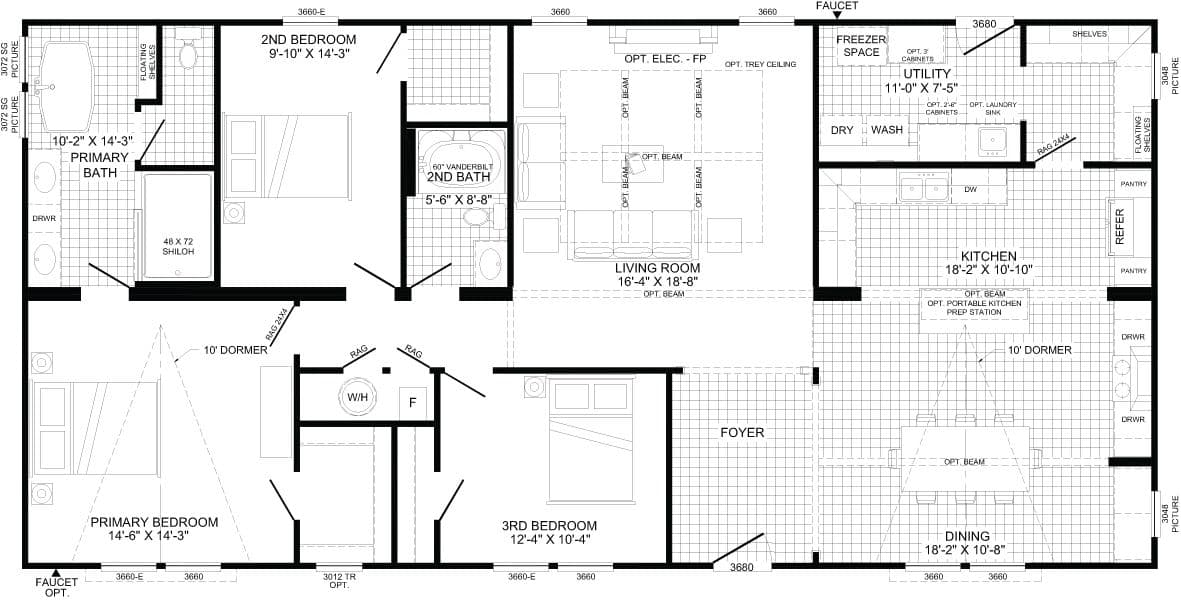 The THE ANNA FAE Floor Plan. This Manufactured Mobile Home features 3 bedrooms and 2 baths.