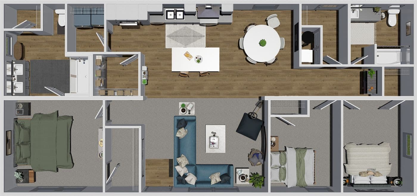 The WONDERFUL WORLD Floor Plan. This Manufactured Mobile Home features 3 bedrooms and 2 baths.