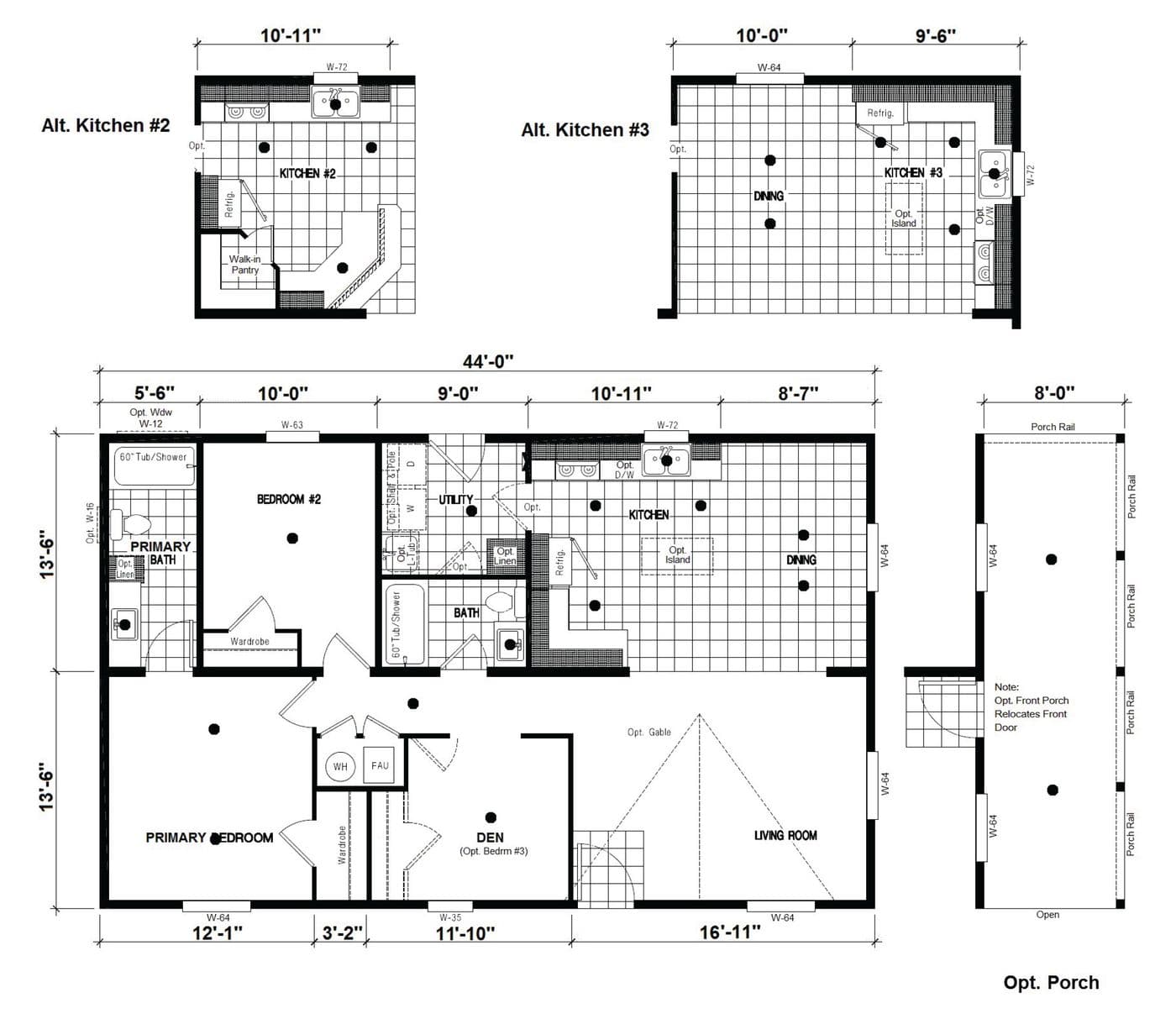 The DRM444F 44'              DREAM Floor Plan. This Manufactured Mobile Home features 3 bedrooms and 2 baths.