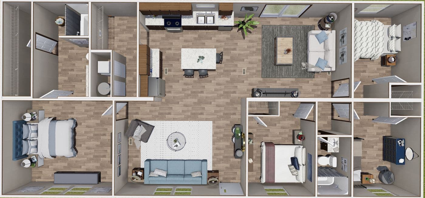 The MARVEL 4 Floor Plan. This Manufactured Mobile Home features 4 bedrooms and 2 baths.