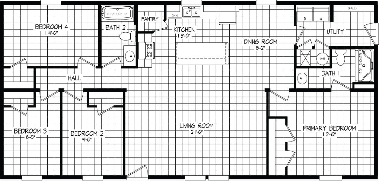 The RIGHT CHOICE Floor Plan. This Manufactured Mobile Home features 4 bedrooms and 2 baths.