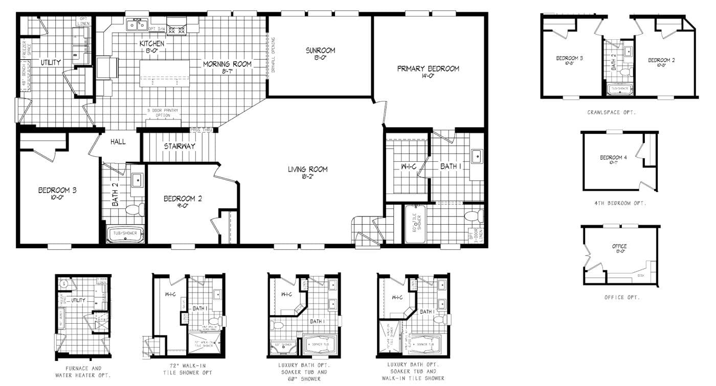 The LEGEND 377-1 MOD Floor Plan. This Modular Home features 3 bedrooms and 2 baths.