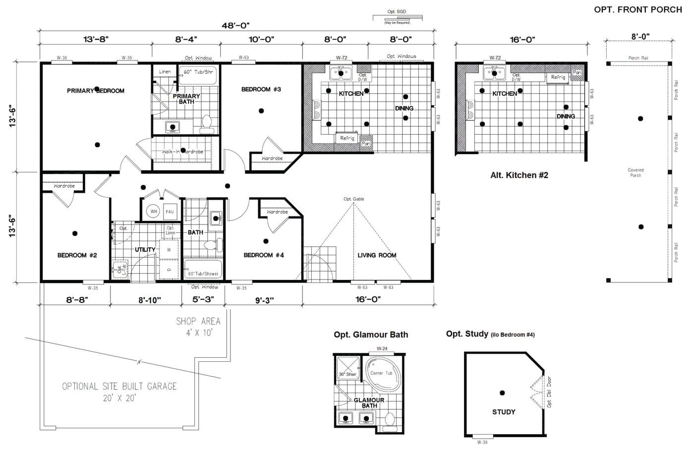 The DRM484F 48'              DREAM Floor Plan. This Manufactured Mobile Home features 4 bedrooms and 2 baths.