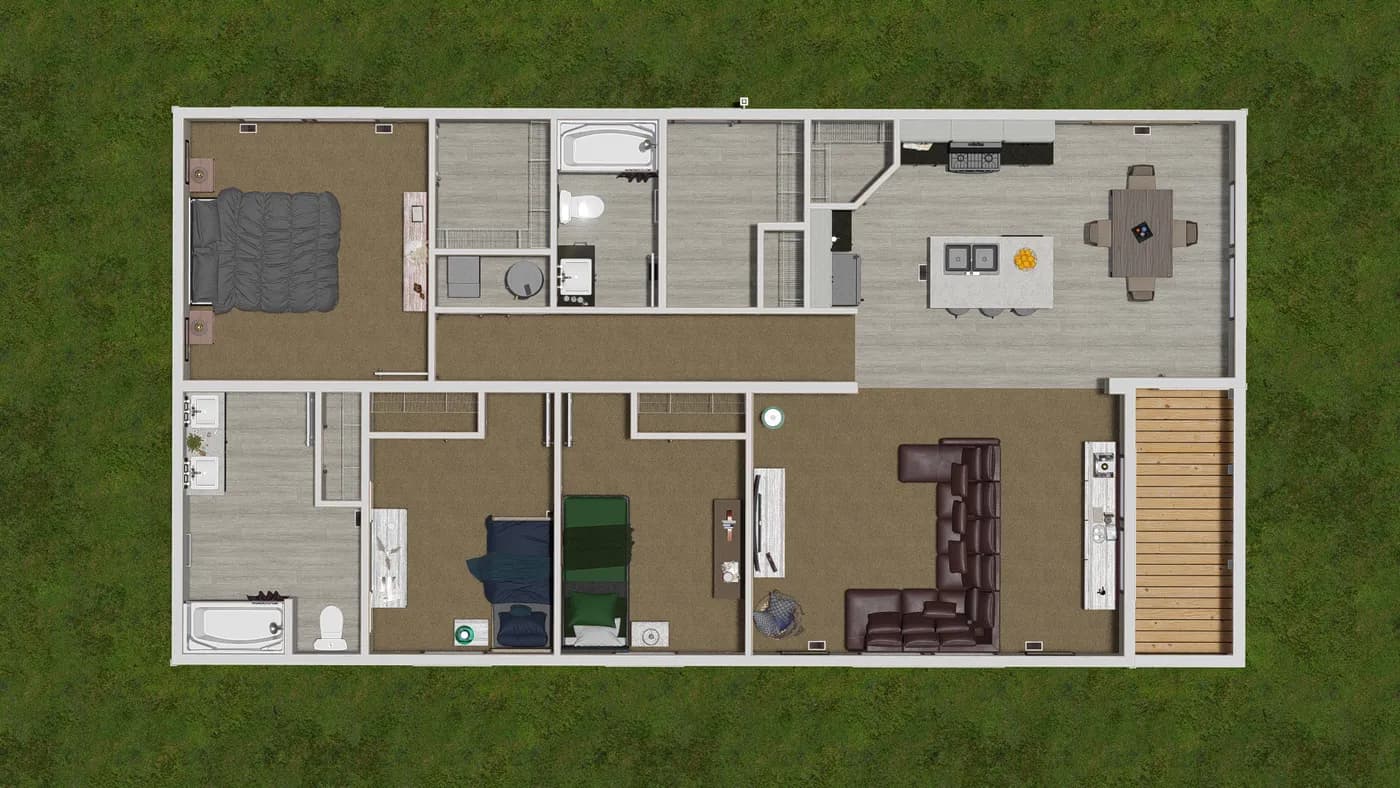 The 5228-E774P THE PULSE Floor Plan. This Manufactured Mobile Home features 3 bedrooms and 2 baths.