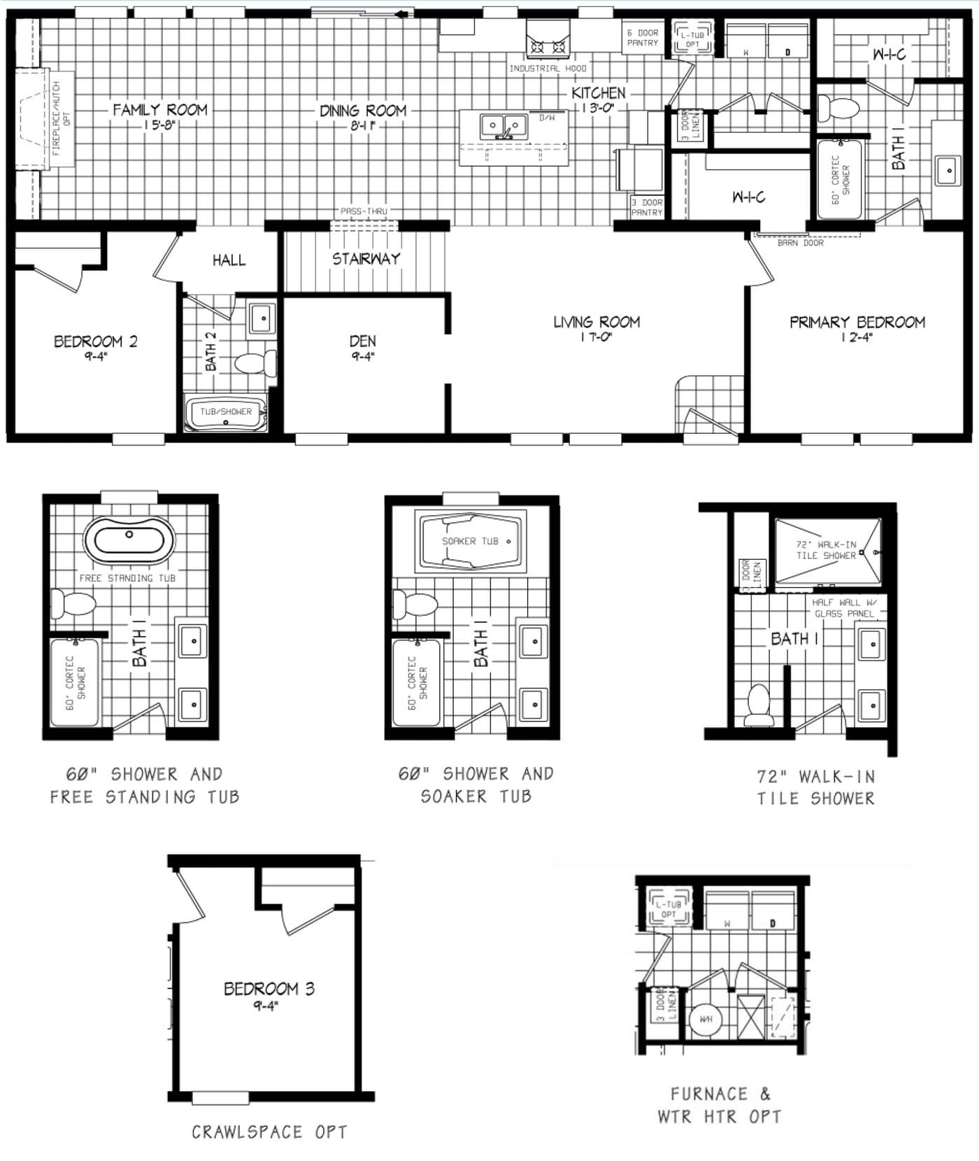 The LEGEND 78 MOD Floor Plan. This Modular Home features 3 bedrooms and 2 baths.