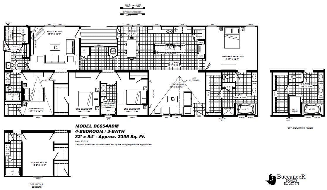The THE HEWITT Floor Plan. This Manufactured Mobile Home features 4 bedrooms and 3 baths.