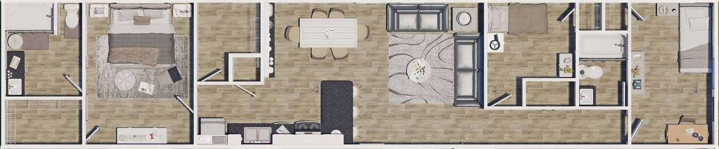 The OASIS Floor Plan. This Manufactured Mobile Home features 3 bedrooms and 2 baths.