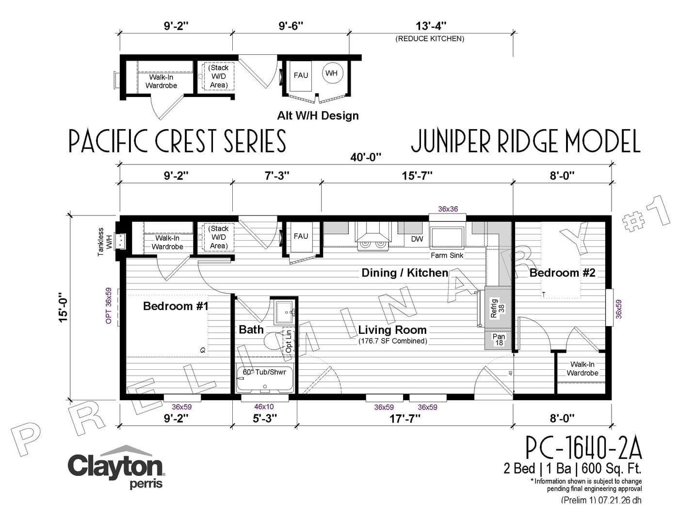 The JUNIPER RIDGE Floor Plan. This Manufactured Mobile Home features 2 bedrooms and 2 baths.