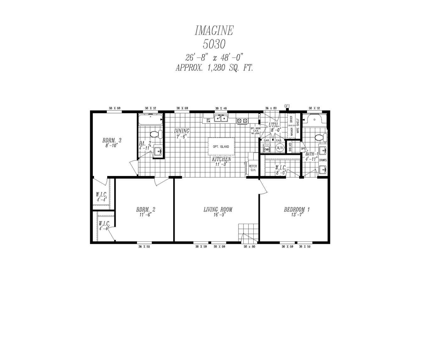 The 5030 IMAGINE Floor Plan. This Manufactured Mobile Home features 2 bedrooms and 2 baths.