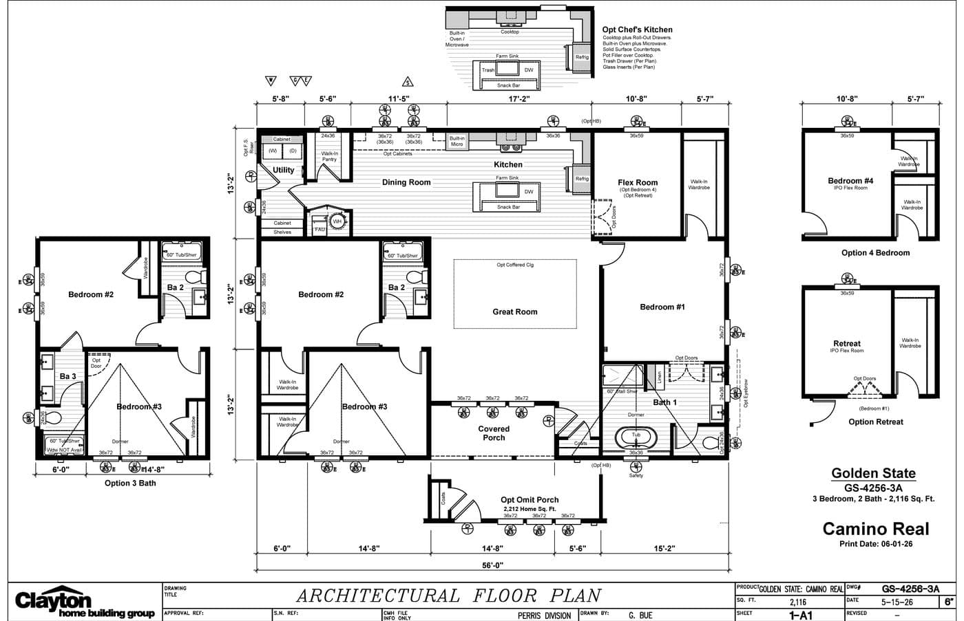 The CAMINO REAL Floor Plan. This Manufactured Mobile Home features 3 bedrooms and 2 baths.