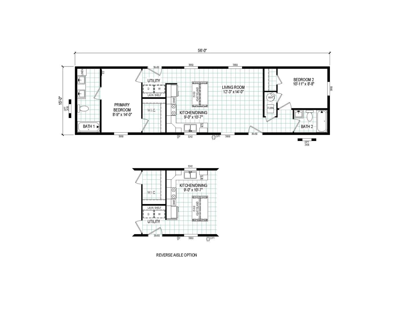 The 5616-4779 THE PULSE Floor Plan. This Manufactured Mobile Home features 2 bedrooms and 2 baths.