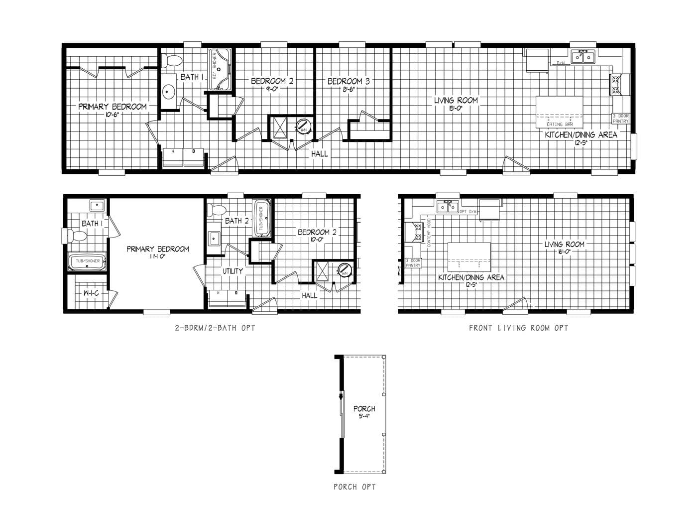 The RIGHT CHOICE 208-1 Floor Plan. This Manufactured Mobile Home features 3 bedrooms and 2 baths.