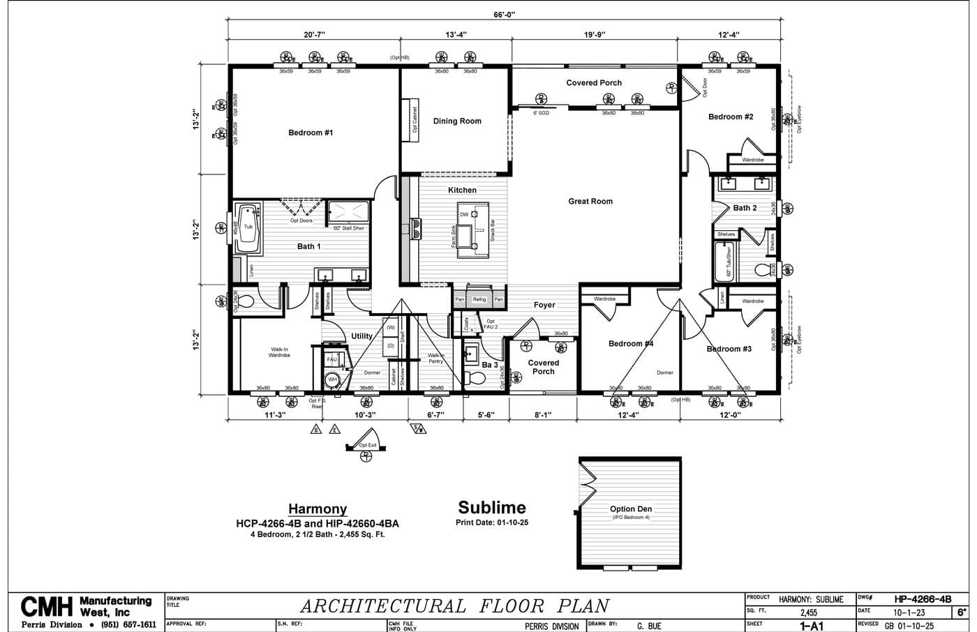 The HIP-4266-4B            SUBLIME Floor Plan. This Manufactured Mobile Home features 4 bedrooms and 2.5 baths.