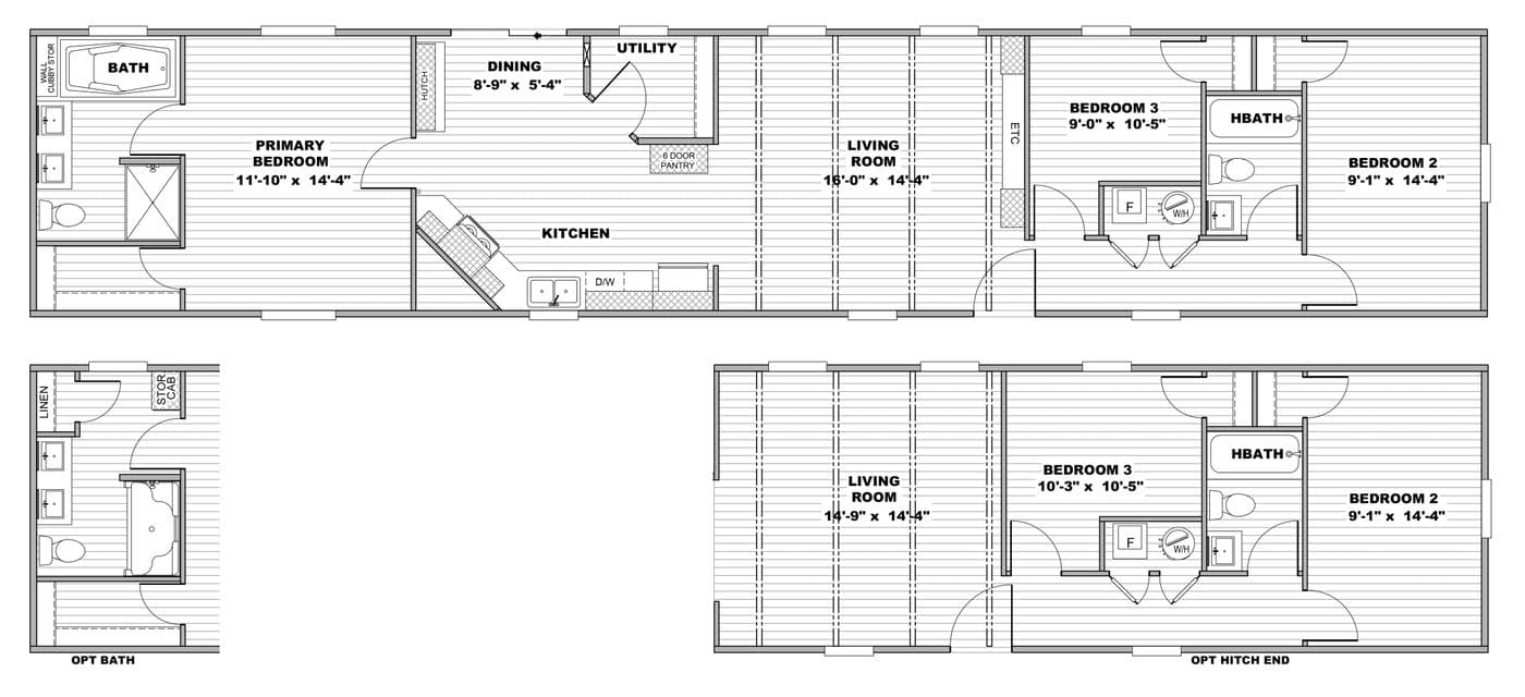 The ANNIVERSARY 16763F Floor Plan. This Manufactured Mobile Home features 3 bedrooms and 2 baths.