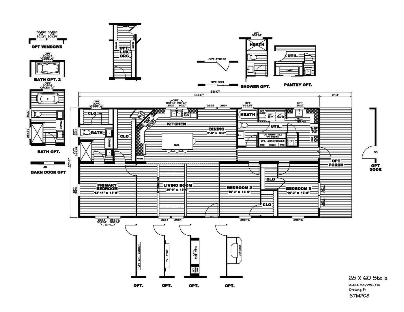 The STELLA Floor Plan. This Manufactured Mobile Home features 3 bedrooms and 2 baths.