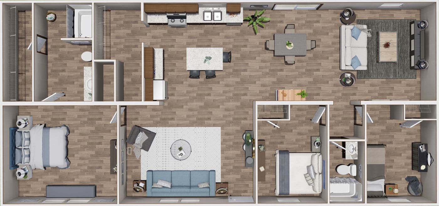 The MARVELOUS 3 Floor Plan. This Manufactured Mobile Home features 3 bedrooms and 2 baths.
