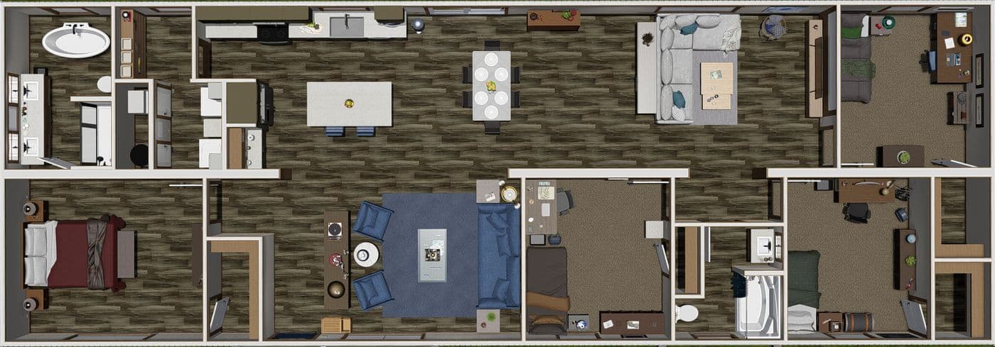 The THE TINSLEY Floor Plan. This Manufactured Mobile Home features 4 bedrooms and 2 baths.