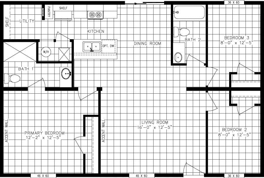 The PENN Floor Plan. This Manufactured Mobile Home features 3 bedrooms and 2 baths.