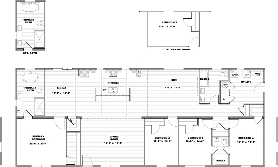The NELLIE ELITE Floor Plan. This Manufactured Mobile Home features 4 bedrooms and 3 baths.