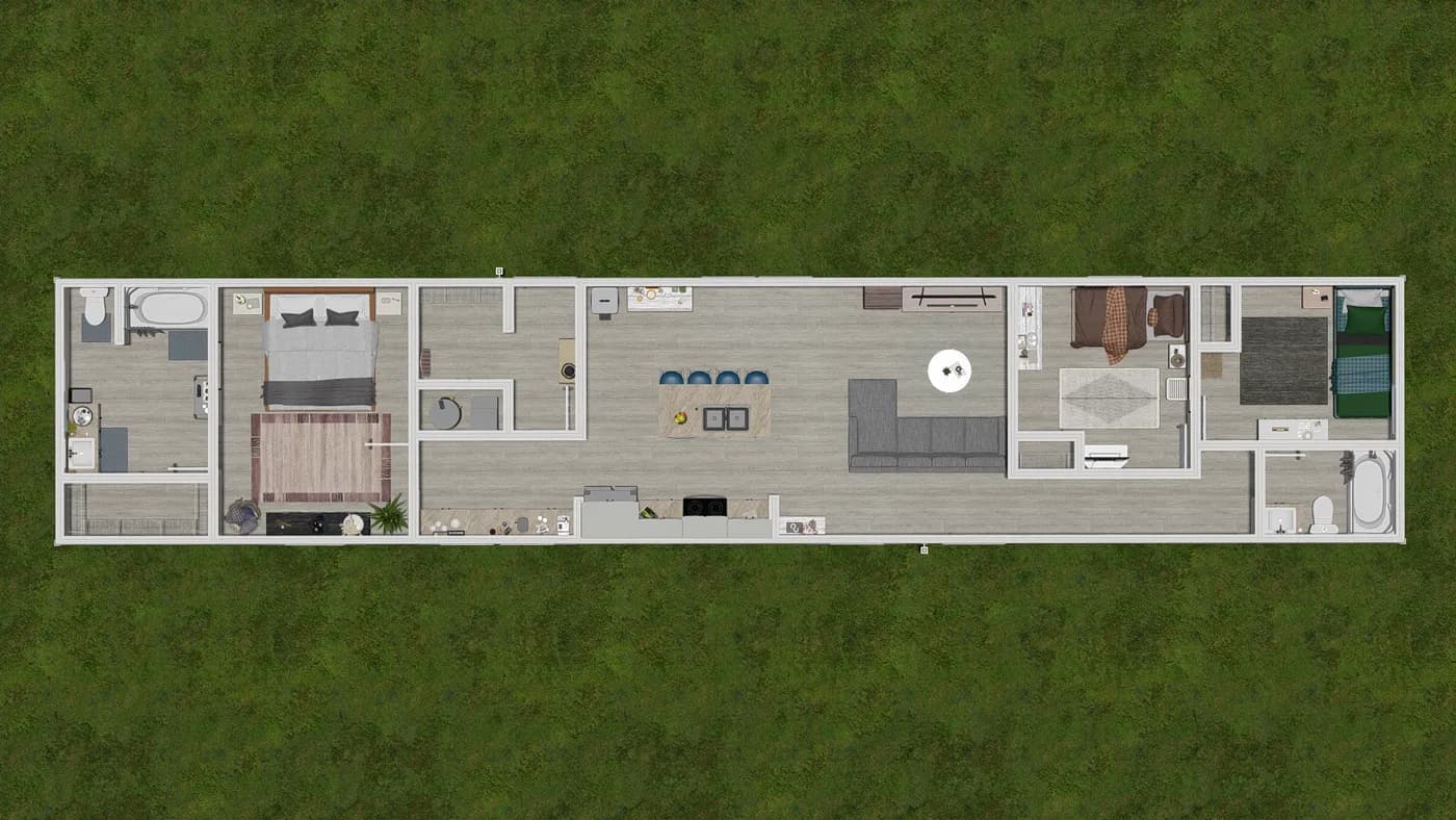 The 5404 "FONTANA" 7616 Floor Plan. This Manufactured Mobile Home features 3 bedrooms and 2 baths.