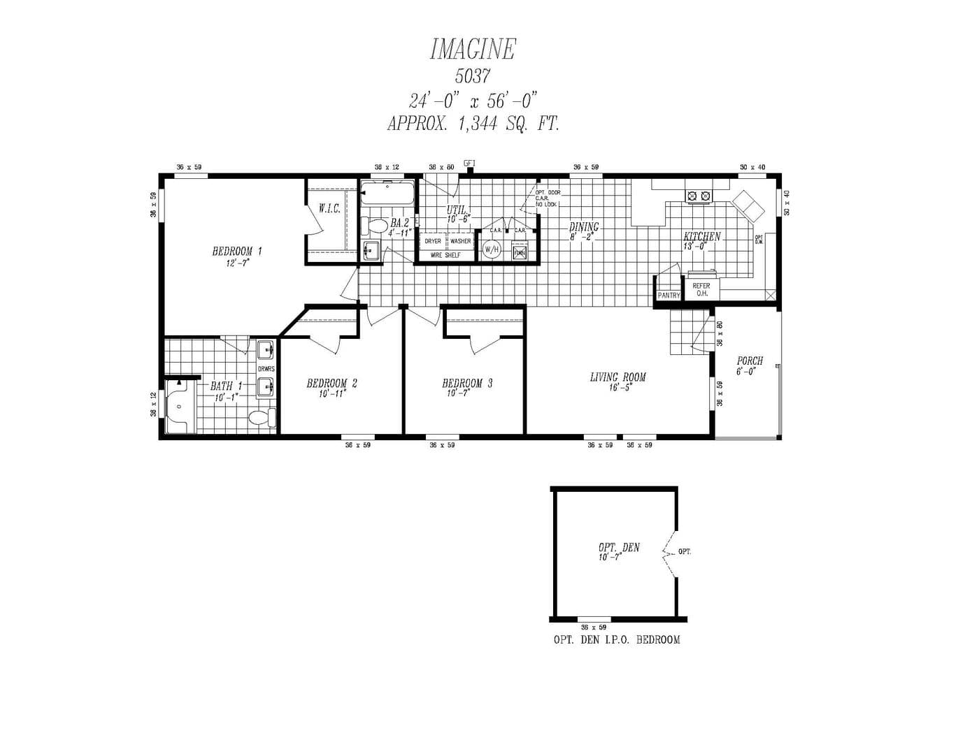 The 5037 IMAGINE Floor Plan. This Manufactured Mobile Home features 3 bedrooms and 2 baths.
