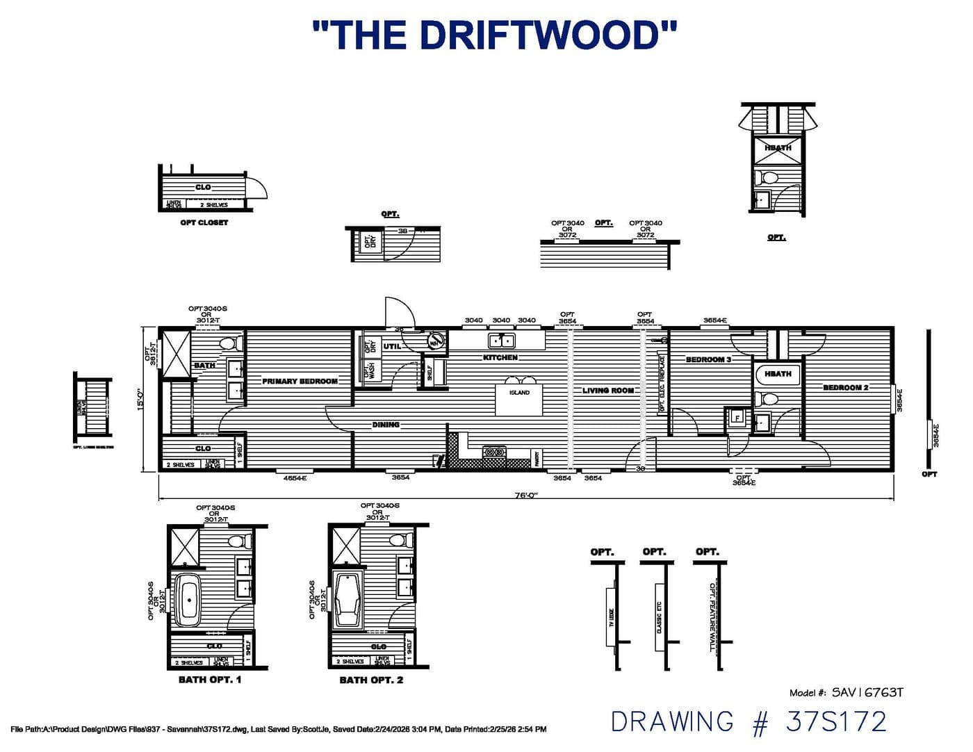 The THE DRIFTWOOD Floor Plan. This Manufactured Mobile Home features 3 bedrooms and 2 baths.