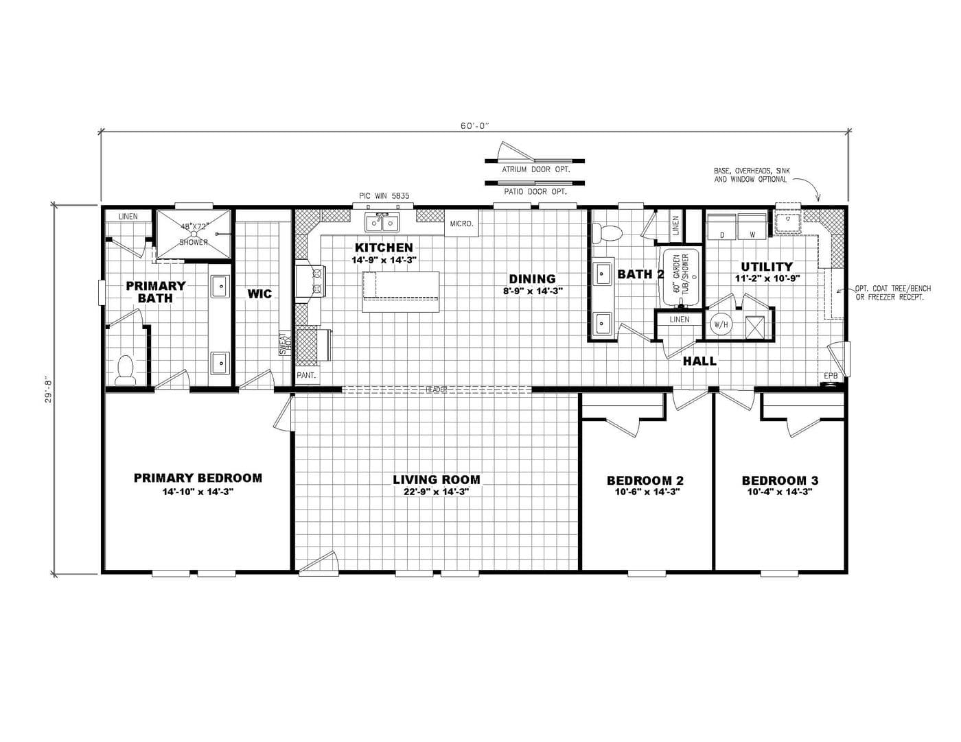 The 3300 THE BREEZEWAY HUD Floor Plan. This Manufactured Mobile Home features 3 bedrooms and 2 baths.