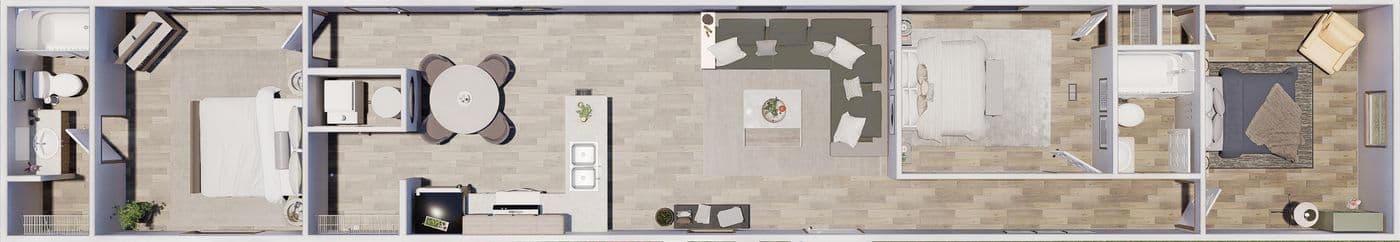 The MAGNOLIA Floor Plan. This Manufactured Mobile Home features 3 bedrooms and 2 baths.