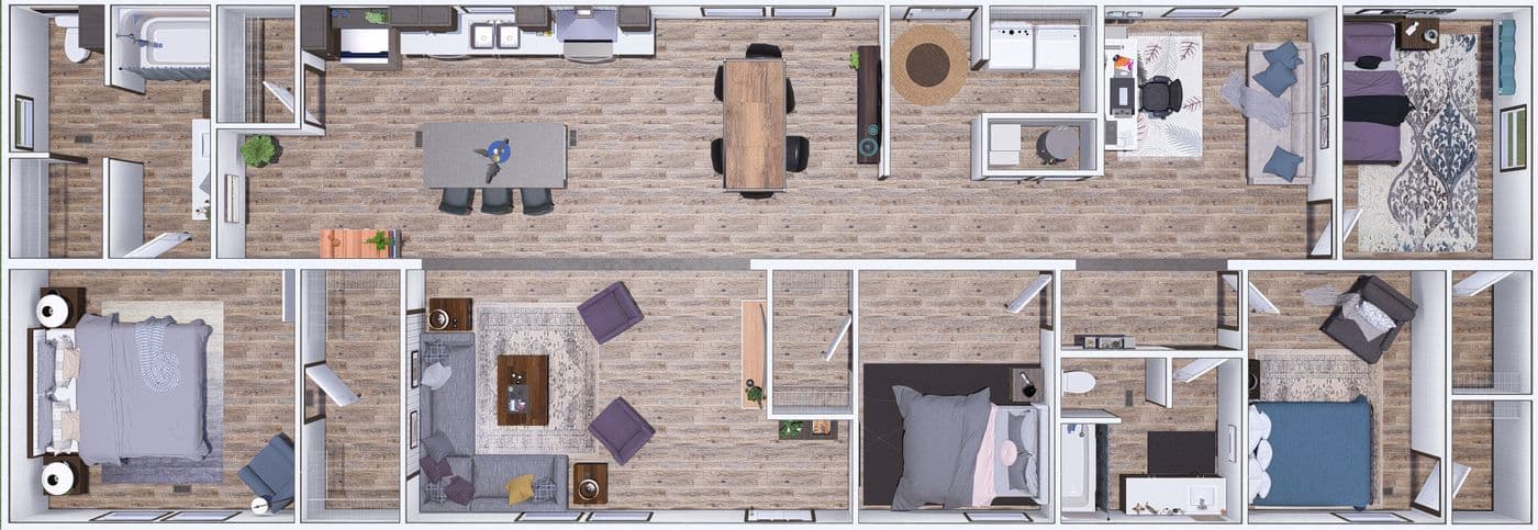 The AMBITION 3D Floor Plan. This Manufactured Mobile Home features 4 bedrooms and 2 baths.