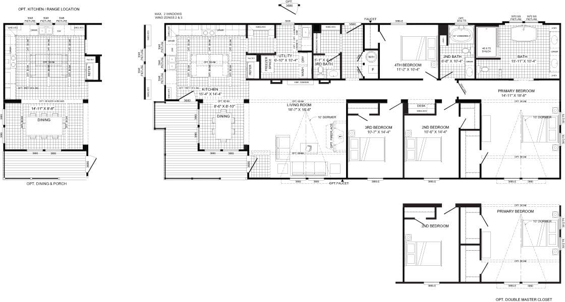 The THE LULABELLE Floor Plan. This Manufactured Mobile Home features 4 bedrooms and 3 baths.