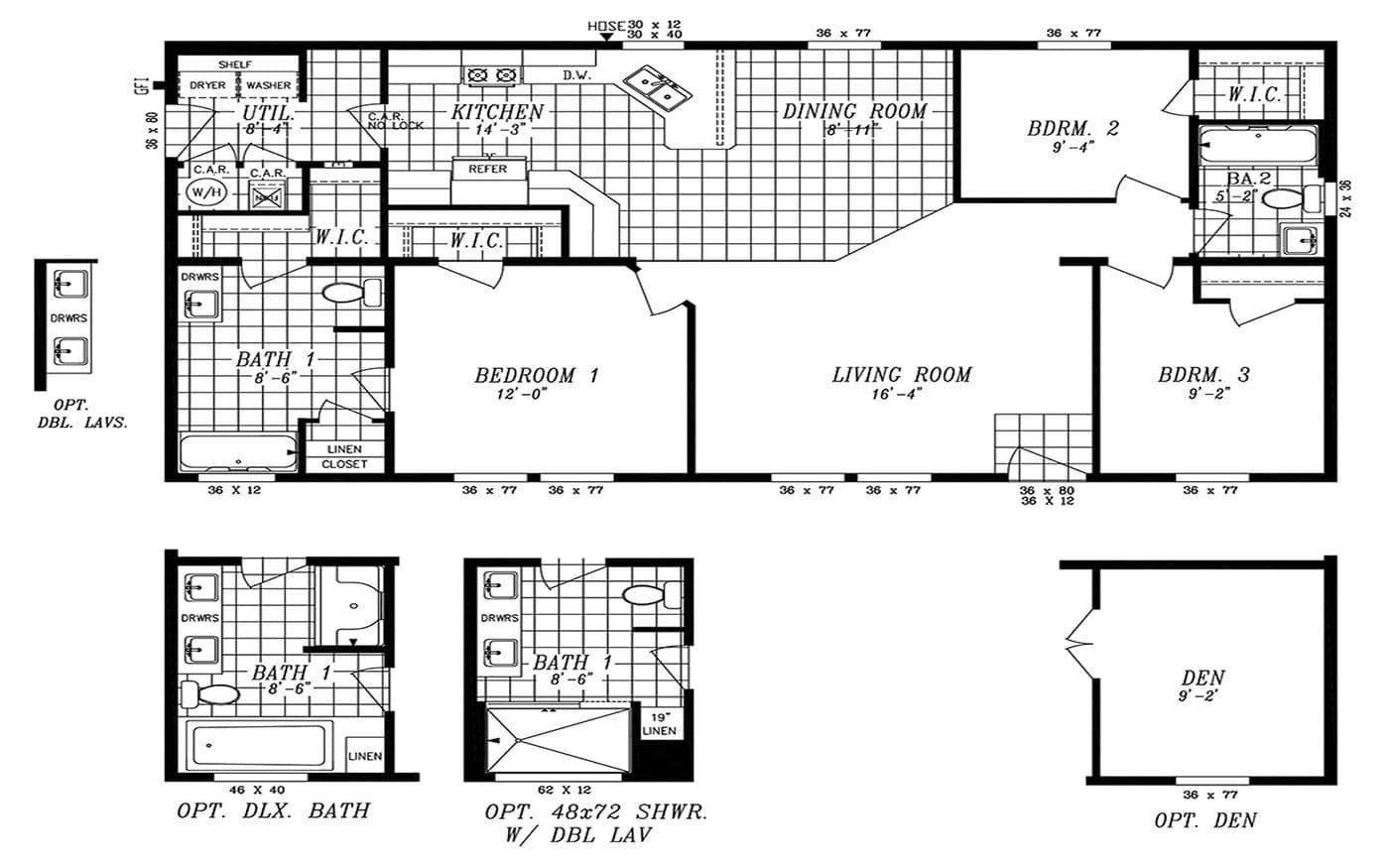 The 2019 COLUMBIA RIVER (NEW) Floor Plan. This Manufactured Mobile Home features 3 bedrooms and 2 baths.