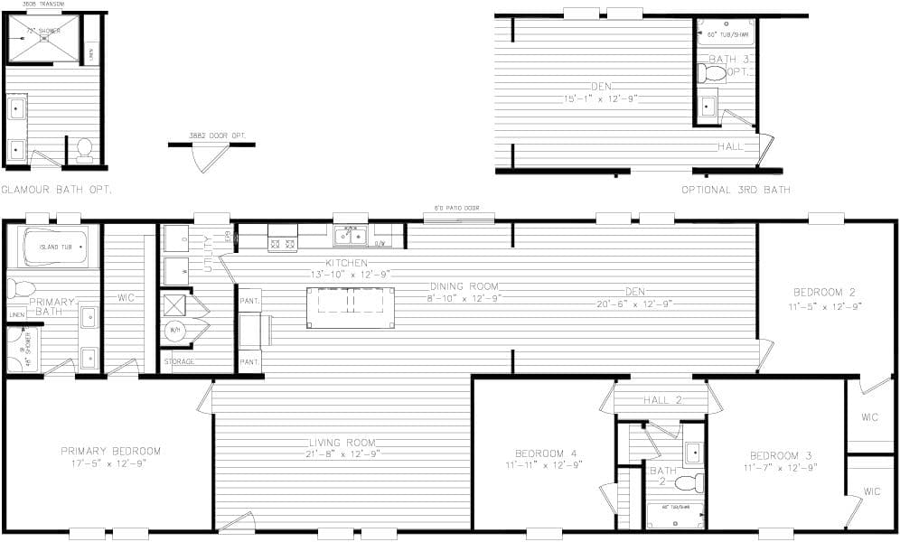 The M001 BIG EASY MOD Floor Plan. This Modular Home features 4 bedrooms and 2 baths.