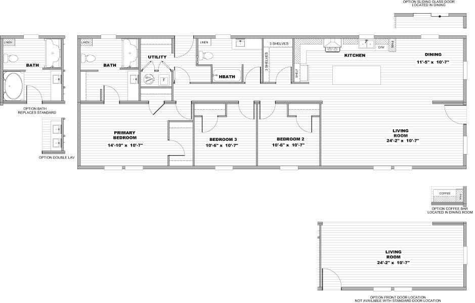The BLITZ Floor Plan. This Manufactured Mobile Home features 3 bedrooms and 2 baths.