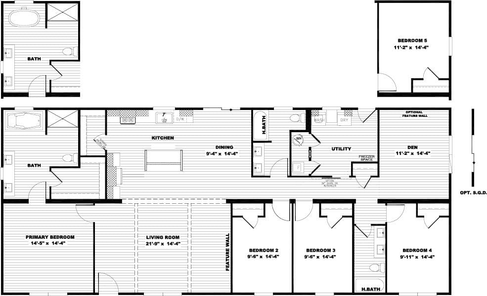 The FARM 4 FLEX ELITE Floor Plan. This Manufactured Mobile Home features 4 bedrooms and 3 baths.
