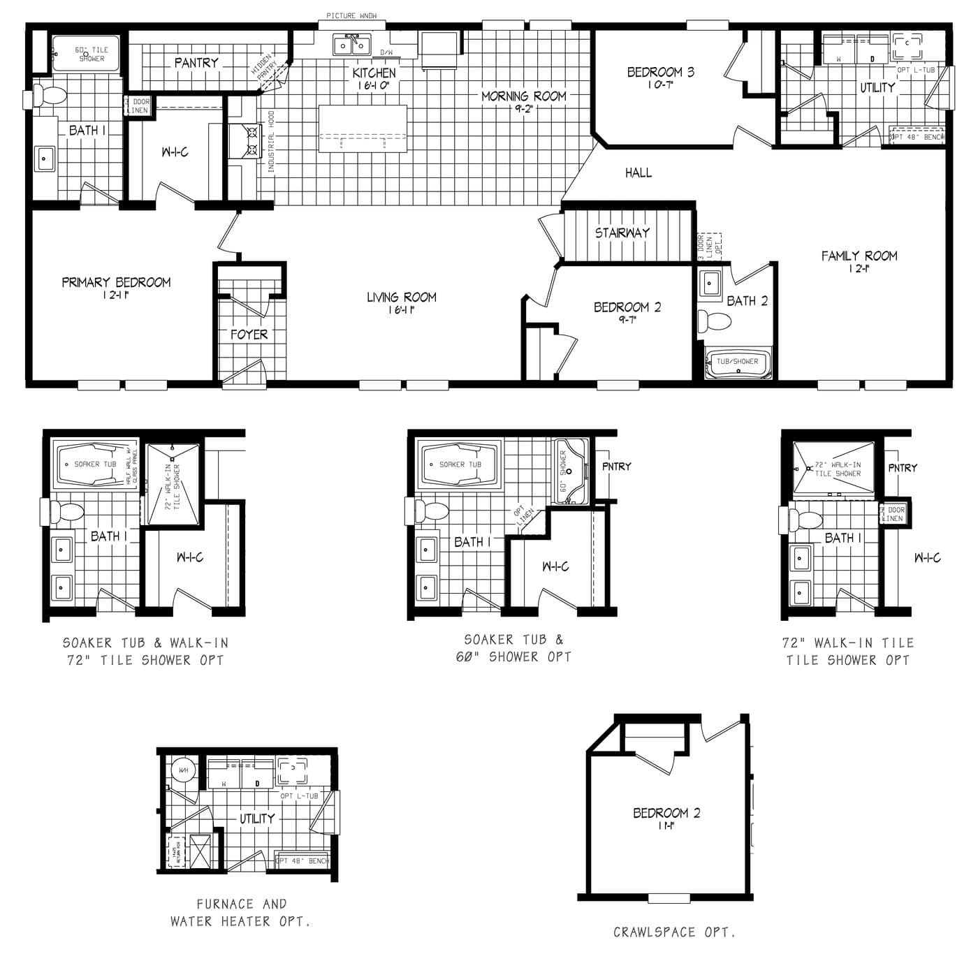 The LEGEND 413-2 MOD Floor Plan. This Modular Home features 3 bedrooms and 2 baths.