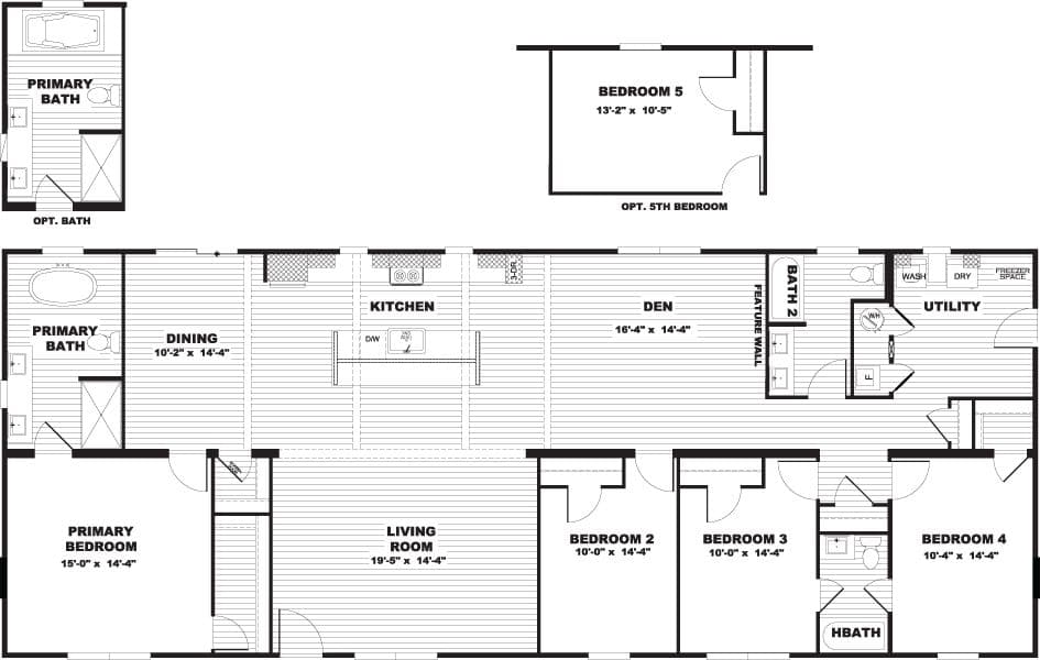 The NELLIE ELITE Floor Plan. This Manufactured Mobile Home features 4 bedrooms and 2 baths.