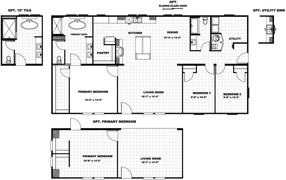 The CRESTWOOD Floor Plan. This Manufactured Mobile Home features 3 bedrooms and 2 baths.