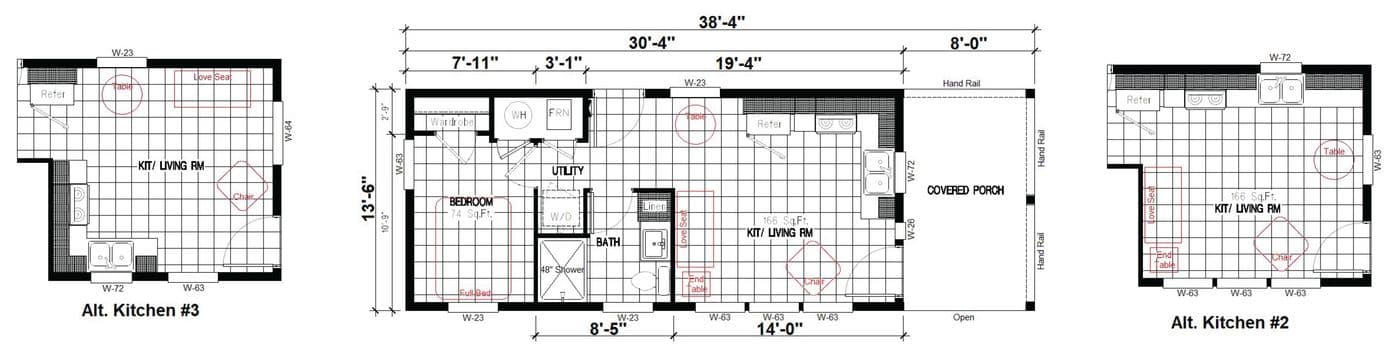 The CASITA 30-1M+8'PORCH     DREAM Floor Plan. This Manufactured Mobile Home features 1 bedroom and 1 bath.