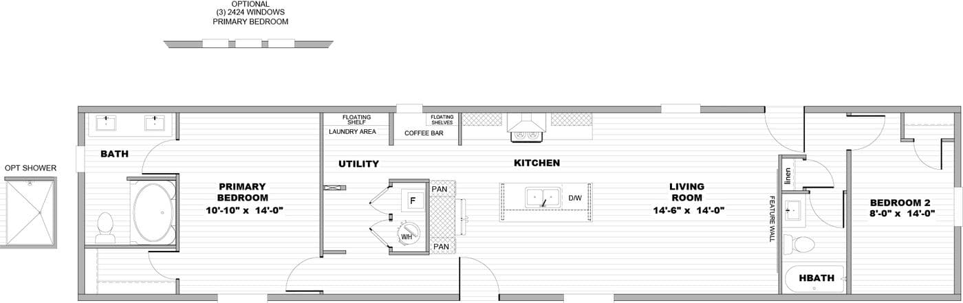 The TUSCANY Floor Plan. This Manufactured Mobile Home features 2 bedrooms and 2 baths.