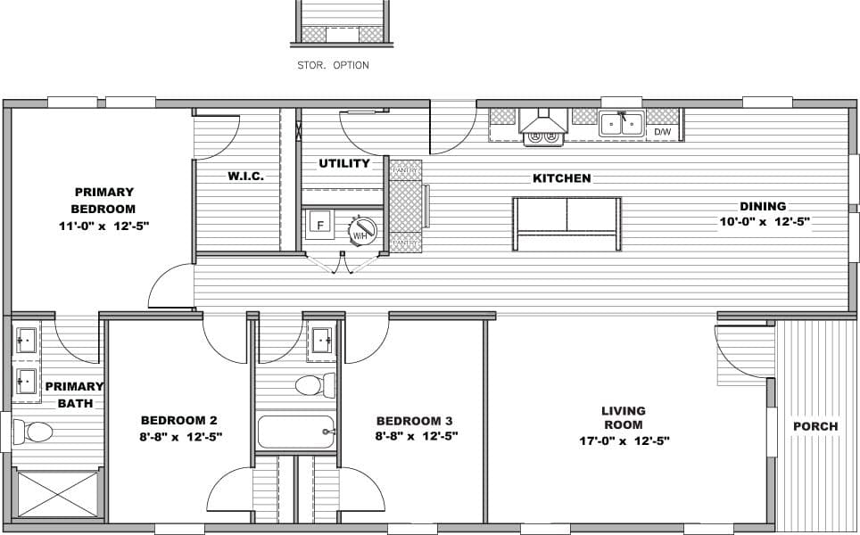 The CHORD Floor Plan. This Manufactured Mobile Home features 3 bedrooms and 2 baths.