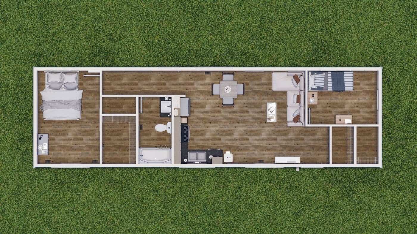 The 5216-CC05 OASIS 52 Floor Plan. This Manufactured Mobile Home features 2 bedrooms and 1 bath.