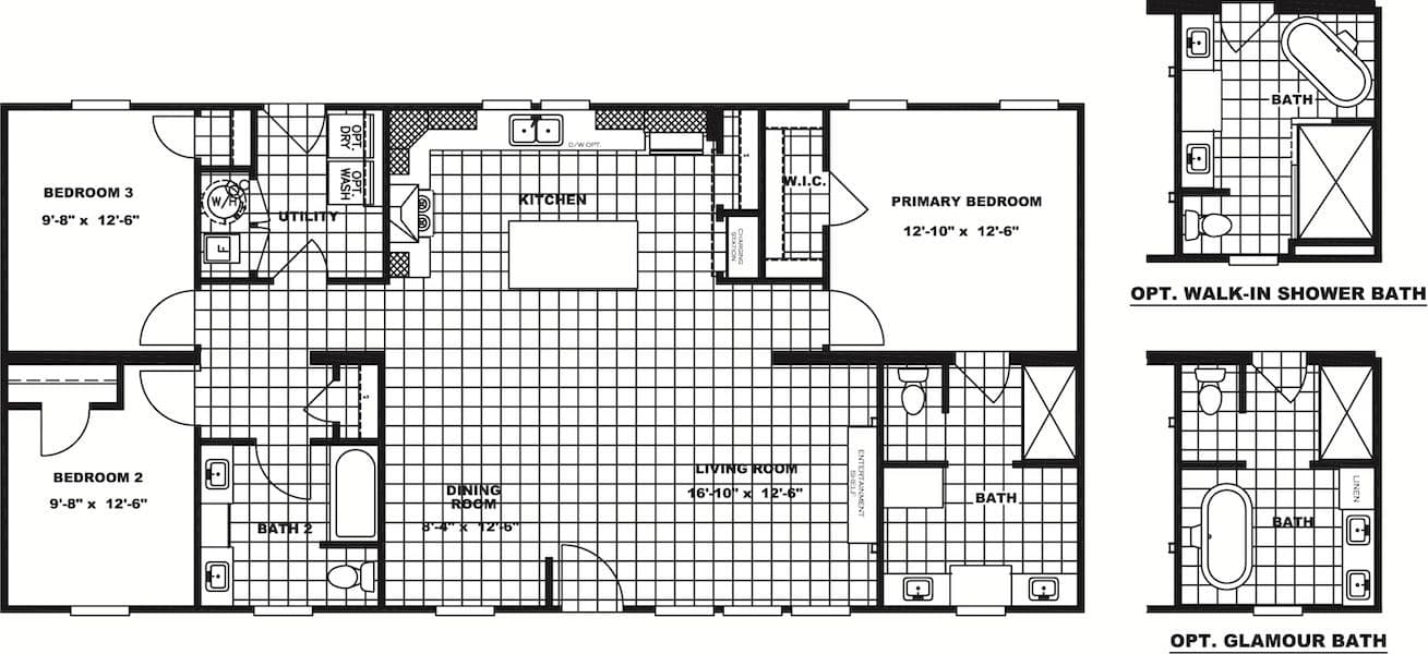 The THE BREEZE Floor Plan. This Manufactured Mobile Home features 3 bedrooms and 2 baths.