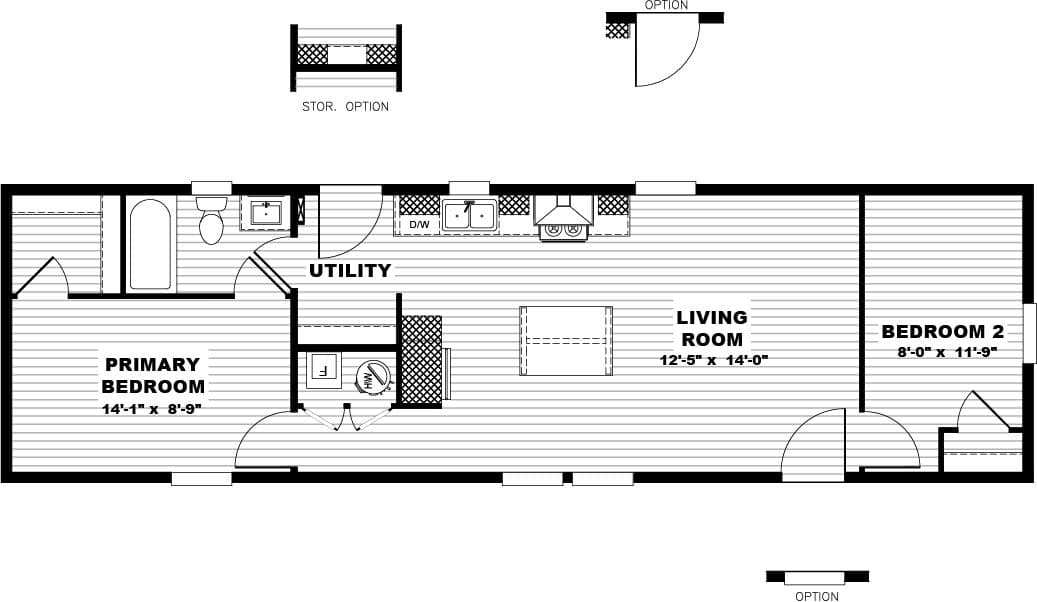 The LAYLA Floor Plan. This Manufactured Mobile Home features 2 bedrooms and 2 baths.