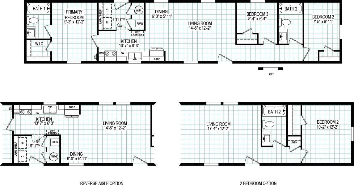 The 6614-CC02 CLEARPATH 66 Floor Plan. This Manufactured Mobile Home features 3 bedrooms and 2 baths.