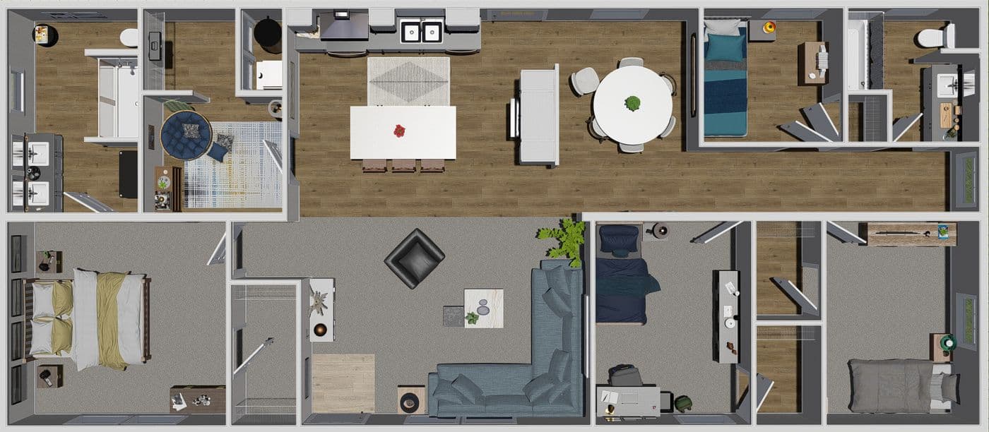 The BROWN EYED GIRL Floor Plan. This Manufactured Mobile Home features 4 bedrooms and 2 baths.