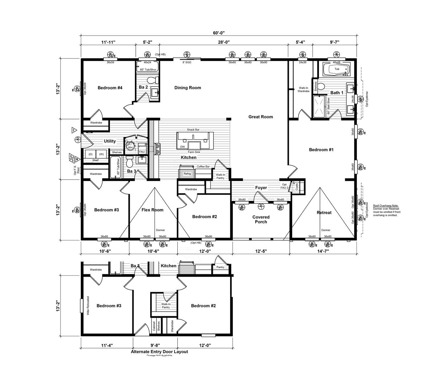 The HCP 4260-4A            LORETTA Floor Plan. This Manufactured Mobile Home features 4 bedrooms and 3 baths.